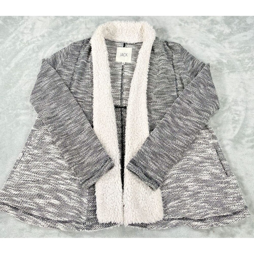 Jack by BB Dakota Cozy Sherpa Shawl Collar Open Front Cardigan Gray Womens M